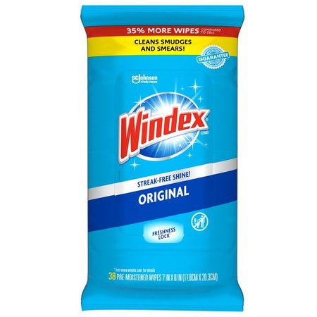 WINDEX Original Scent Glass Cleaner 38 pk Wipes, 38PK 00296